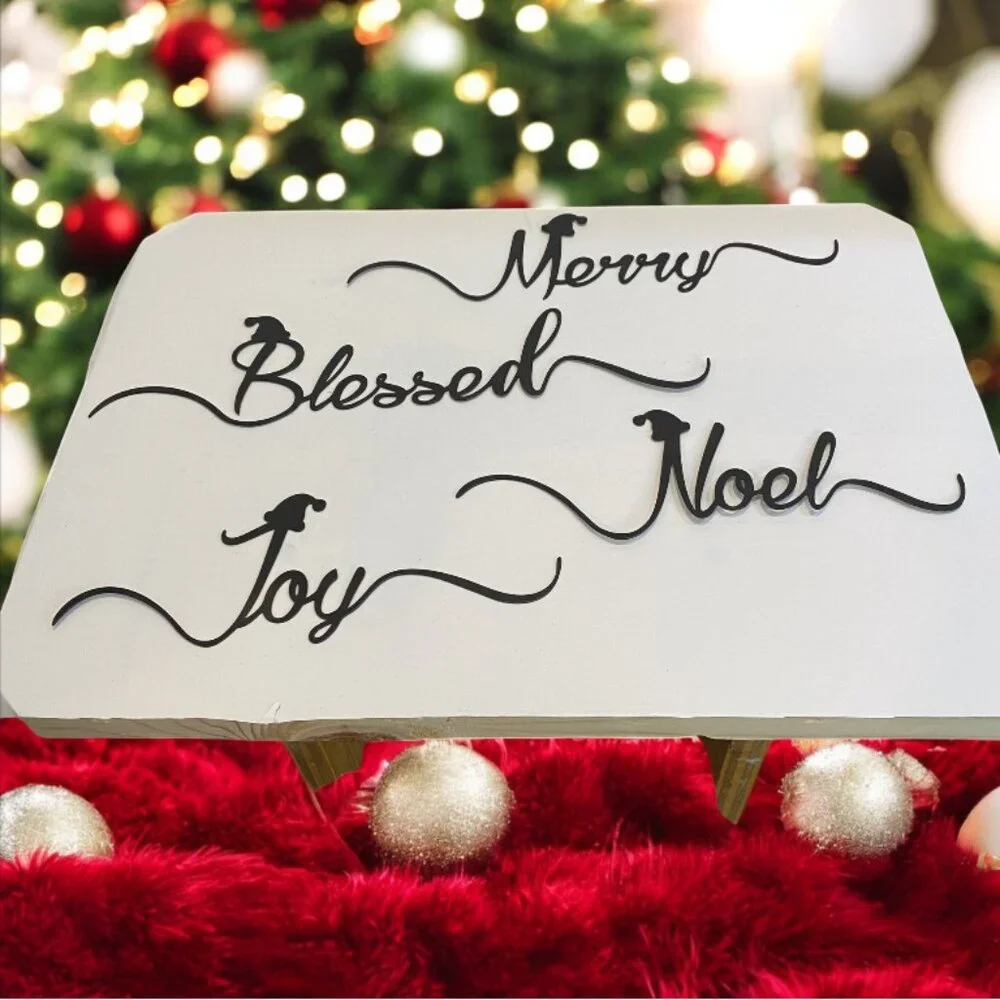 ETCHED METAL WORDS -- Holiday Words, 4 Pc, New in Box, Plates, Seat Assignments